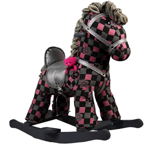 راکر اسب کودک چوبی شطرنجی گل دار خاکستری -اسباب بازی